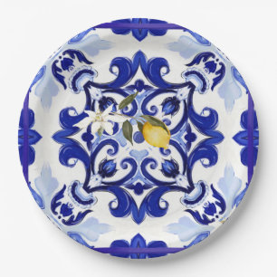 Italian style,tiles,majolica,lemon ,All-Over Print Paper Plate