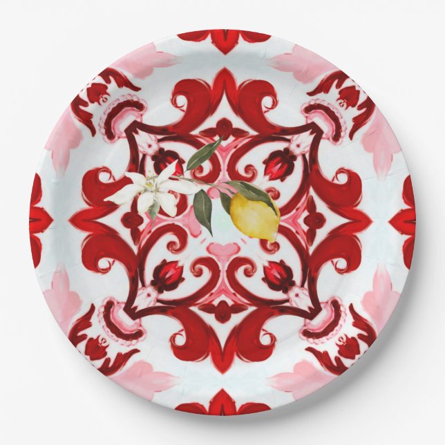 Italian style,tiles,majolica,lemon ,All-Over Print Paper Plate (Front)