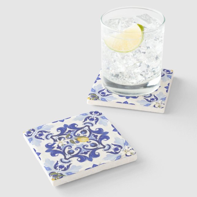 Italian style,tiles,majolica,lemon ,All-Over Print Stone Coaster (Side)