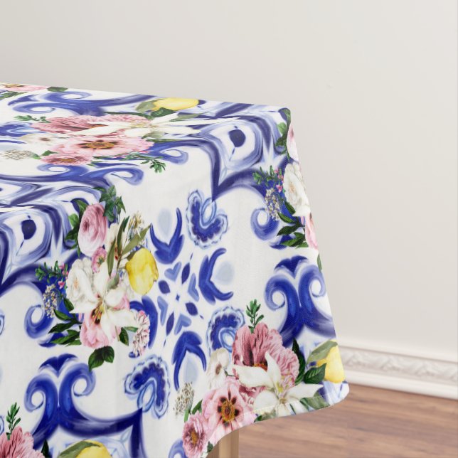 Italian style,tiles,majolica,lemon All-Over Print Tablecloth (In Situ)