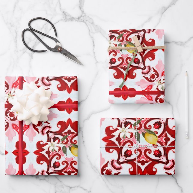 Italian style,tiles,majolica,lemon ,All-Over Print Wrapping Paper Sheet (Front)