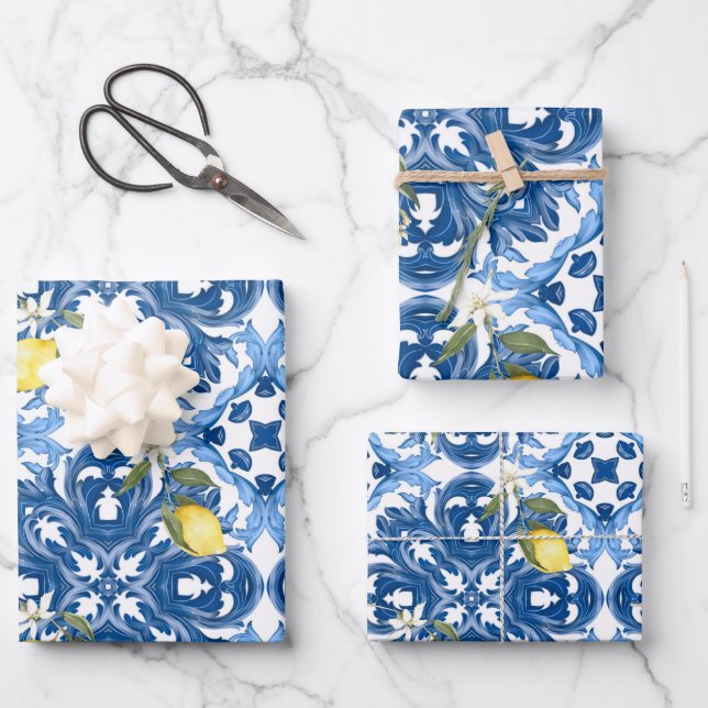 Italian style,tiles,majolica,lemon ,All-Over Print Wrapping Paper Sheet (Front)