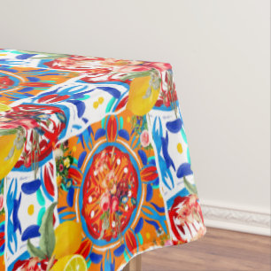 Italian,summer,citrus,floral motifs  tablecloth