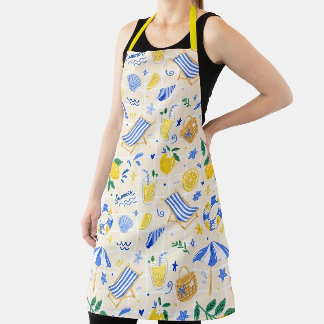 Italian Summer Lemon Beach Pattern Apron (Insitu)