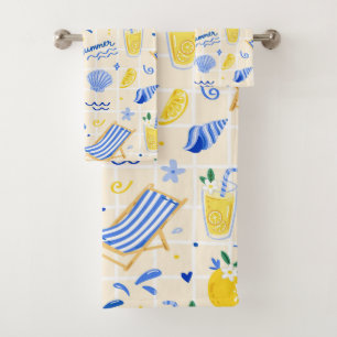 Italian Summer Lemon Beach Pattern Bath Towel Set