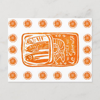 Italian Summer Linocut Design - Tinned Sardines Postcard