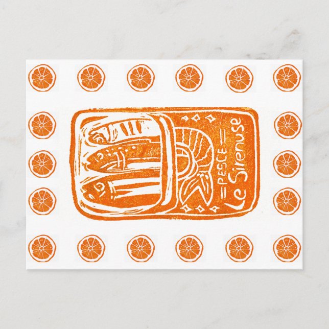 Italian Summer Linocut Design - Tinned Sardines Postcard (Front)