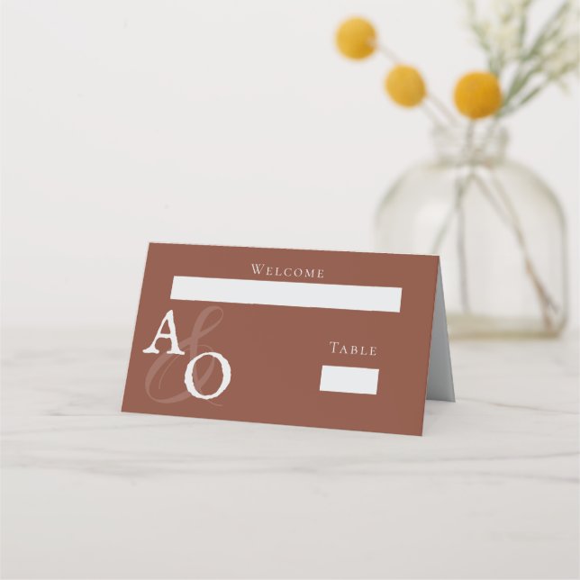 Italian Sunset Orange Minimalist Monogram Place Card (Front)