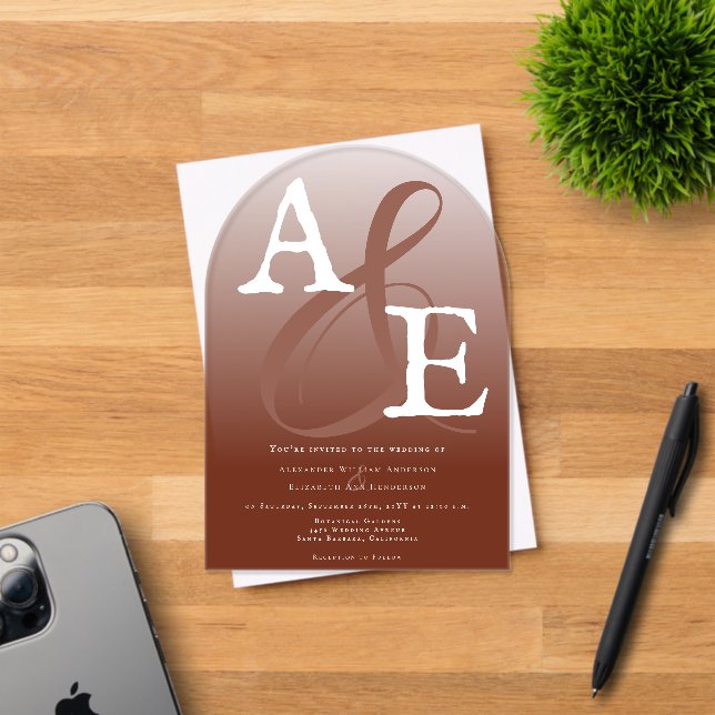 Italian Sunset Orange Minimalist Monogram Wedding Acrylic Invitations (Insitu (Invitation Card))