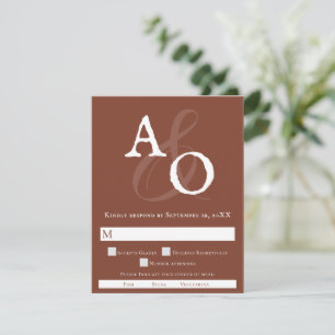 Italian Sunset Orange Minimalist Monogram Wedding RSVP Card
