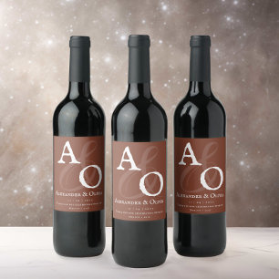 Italian Sunset Orange Minimalist Monogram Wedding Wine Label