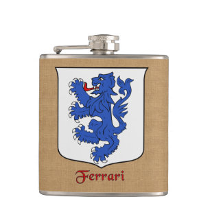 Italian Surname Ferrari Heraldic Shield Hip Flask