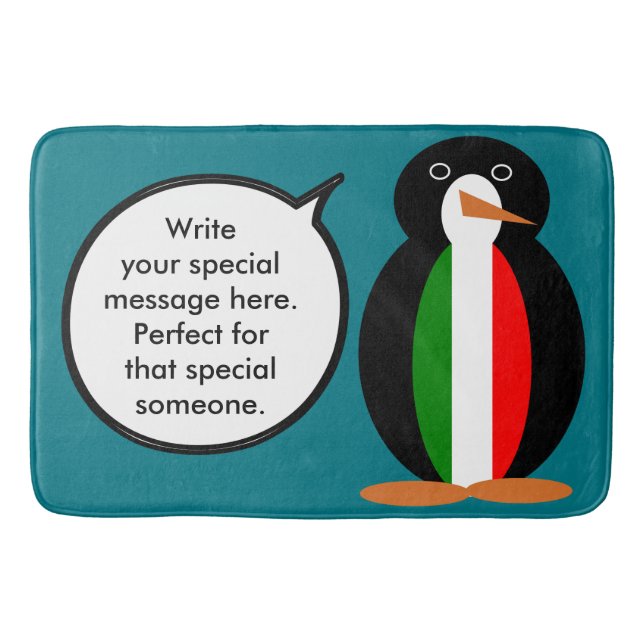 Italian Talking Ms Penguin Personalized  Bath Mat (Front)