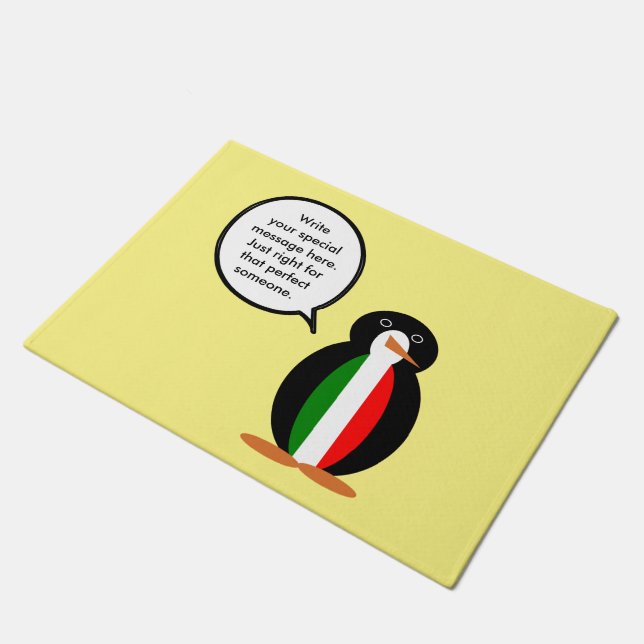 Italian Talking Ms Penguin Personalized  Doormat (Angled)