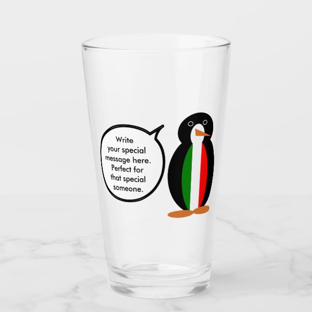 Italian Talking Ms Penguin Personalized  Glass (Front)