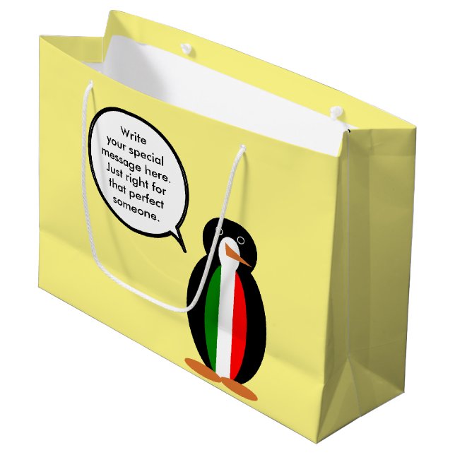 Italian Talking Ms Penguin Personalized  Large Gift Bag (Front Angled)