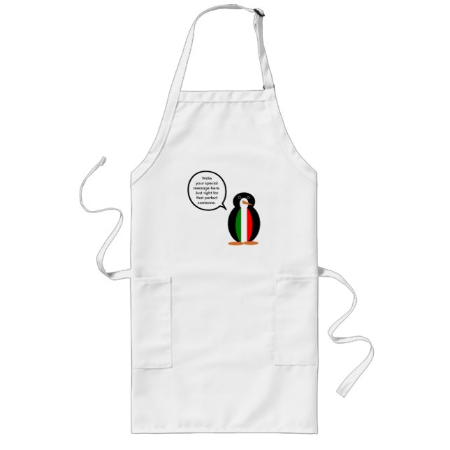 Italian Talking Ms Penguin Personalized  Long Apron (Front)
