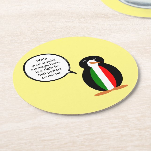 Italian Talking Ms Penguin Personalized  Round Paper Coaster (Angled)
