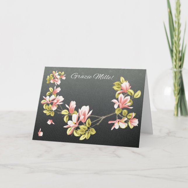 Italian Thank you card with pretty pink Magnolia (Front)