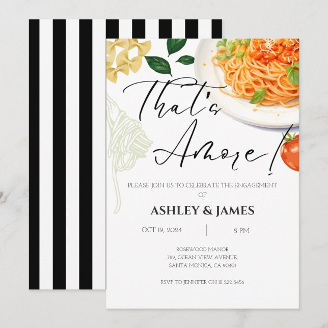 Italian That's Amore Engagement Casual Pasta  Invitation (Front/Back)