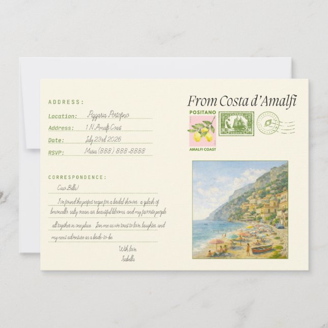 Italian Theme Amalfi Coast Invitation (Front)