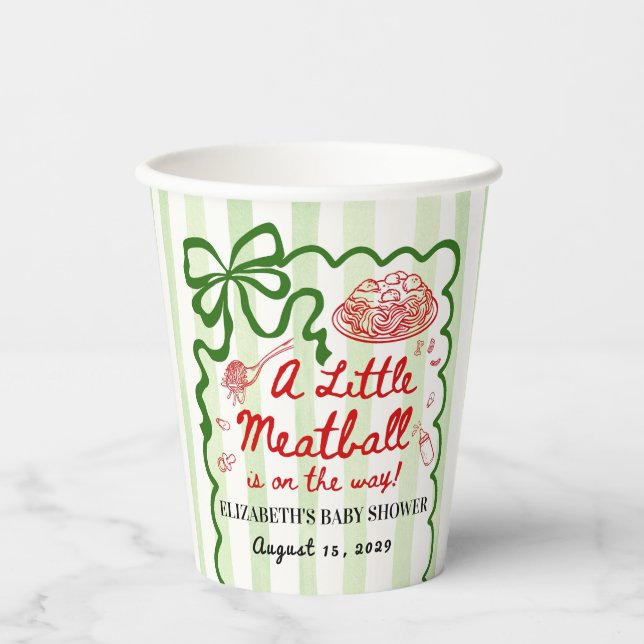 Italian Theme Baby Shower Green Bow Paper Cups (Front)