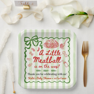 Italian Theme Baby Shower Green Bow Paper Plate