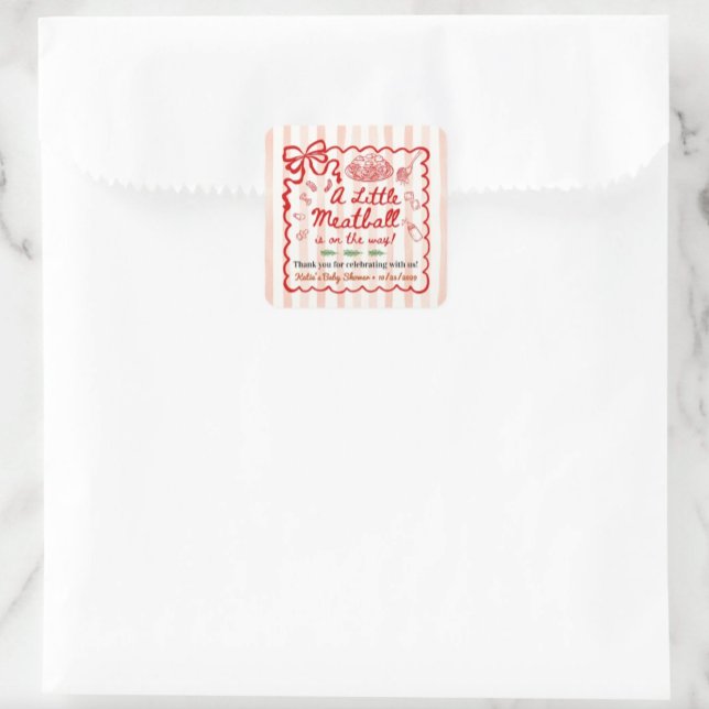 Italian Theme Baby Shower Red Bow Small Square Sticker (Creator Uploaded)