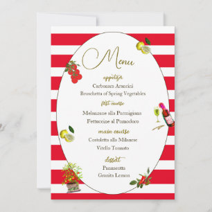 Italian Theme Red Stripe Lemon Mediterranean Menu  Invitation