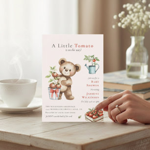Italian Theme Teddy Bear Tomato Baby Shower QR Invitation
