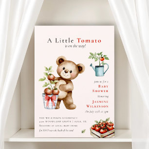 Italian Theme Teddy Bear Tomato Baby Shower QR Invitation