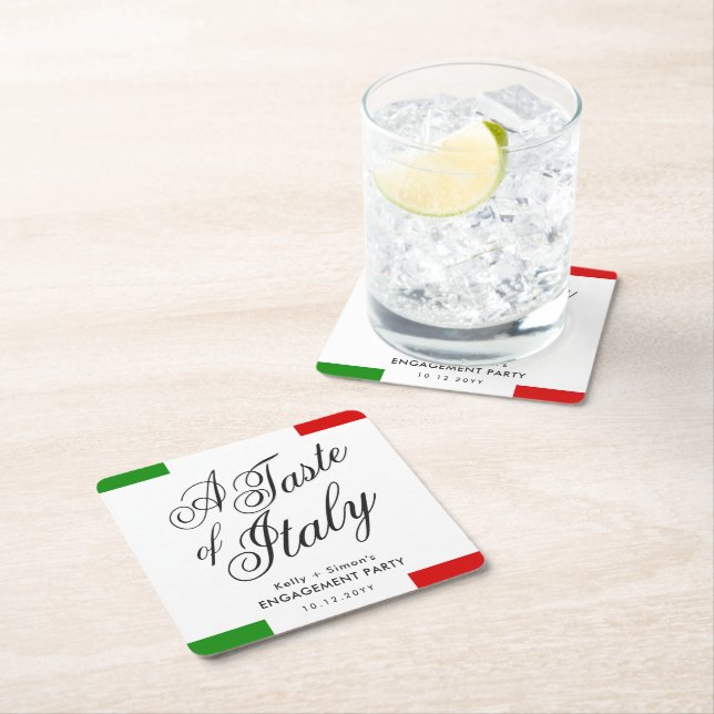 Italian Themed Dinner | Engagement Party Square Paper Coaster (Insitu)