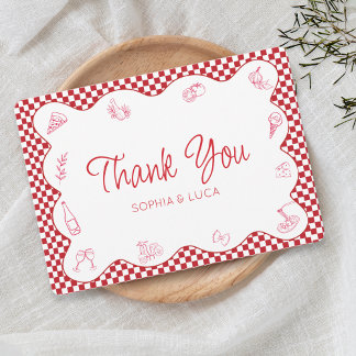 Italian-Themed Red Chequered Wedding Thank You Card