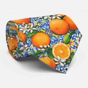 Italian Tile Citrus Pattern Mediterranean Tie
