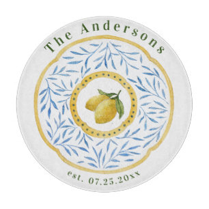 Italian Tile Floral Custom Established Year Glass Cutting Board
