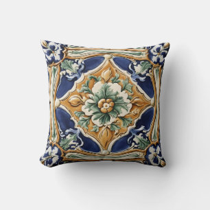 Italian tile, floral, majolica throw pillow