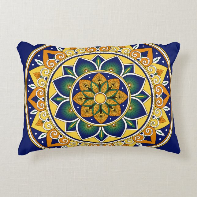 Italian Tile Pattern – Peacock motifs majolica Accent Pillow (Front)