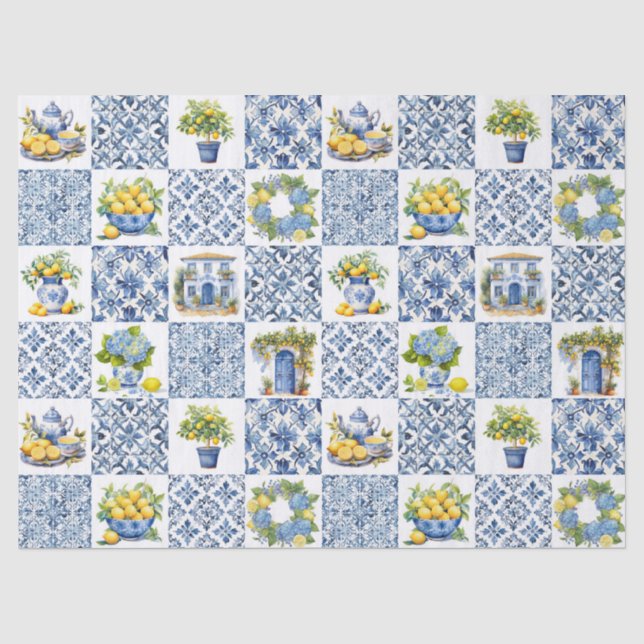 Italian Tiles Lemon Theme Summer Tissue Paper (Front)