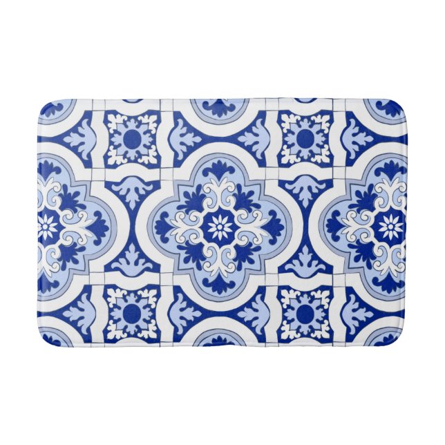 Italian tiles,majolica,blue and white pattern   bath mat (Front)