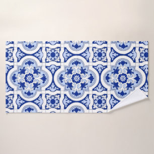 Italian tiles,majolica,blue and white pattern    bath towel