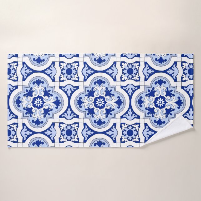 Italian tiles,majolica,blue and white pattern    bath towel (Bath Towel)