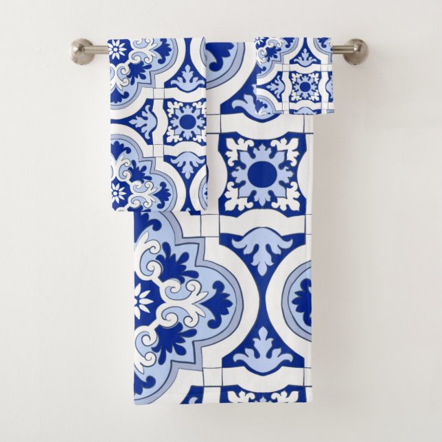 Italian tiles,majolica,blue and white pattern      bath towel set (Insitu)