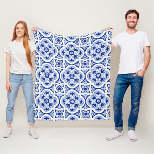 Italian tiles,majolica,blue and white pattern     fleece blanket