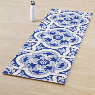 Italian tiles,majolica,blue and white pattern yoga mat