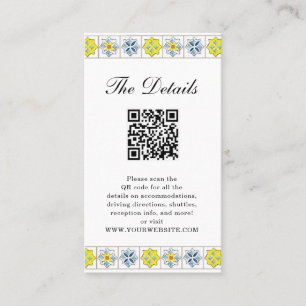 Italian Tiles wedding details card with QR code