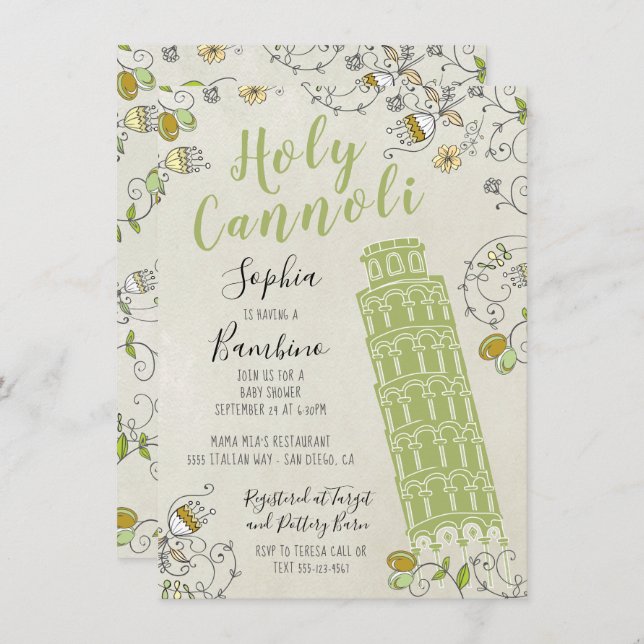 Italian Tower of Pisa Gender Neutral Baby Shower Invitation (Front/Back)
