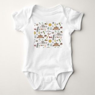 Italian travel, national food, doodle pattern. baby bodysuit