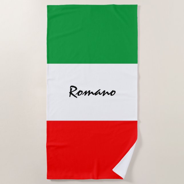 Italian Tricolore Flag of Italy with Name Beach Towel (Front)