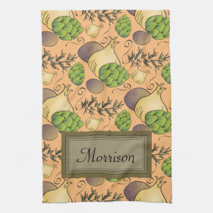 Italian Veggies and Rosemary Custom Monogram Kitchen Towel
