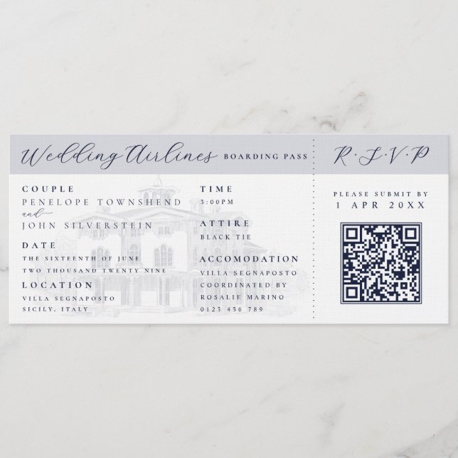 Italian Villa Plane Ticket Destination Wedding  Invitation (Front)